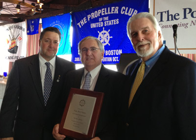 From left, President of Boston Propeller Club, Captain Steve Palmer, and Moran Shipping CEO Jim Black 